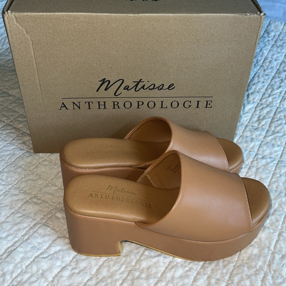 Anthropologie Brown Leather Platform Mules by Matisse - Picture 5 of 8